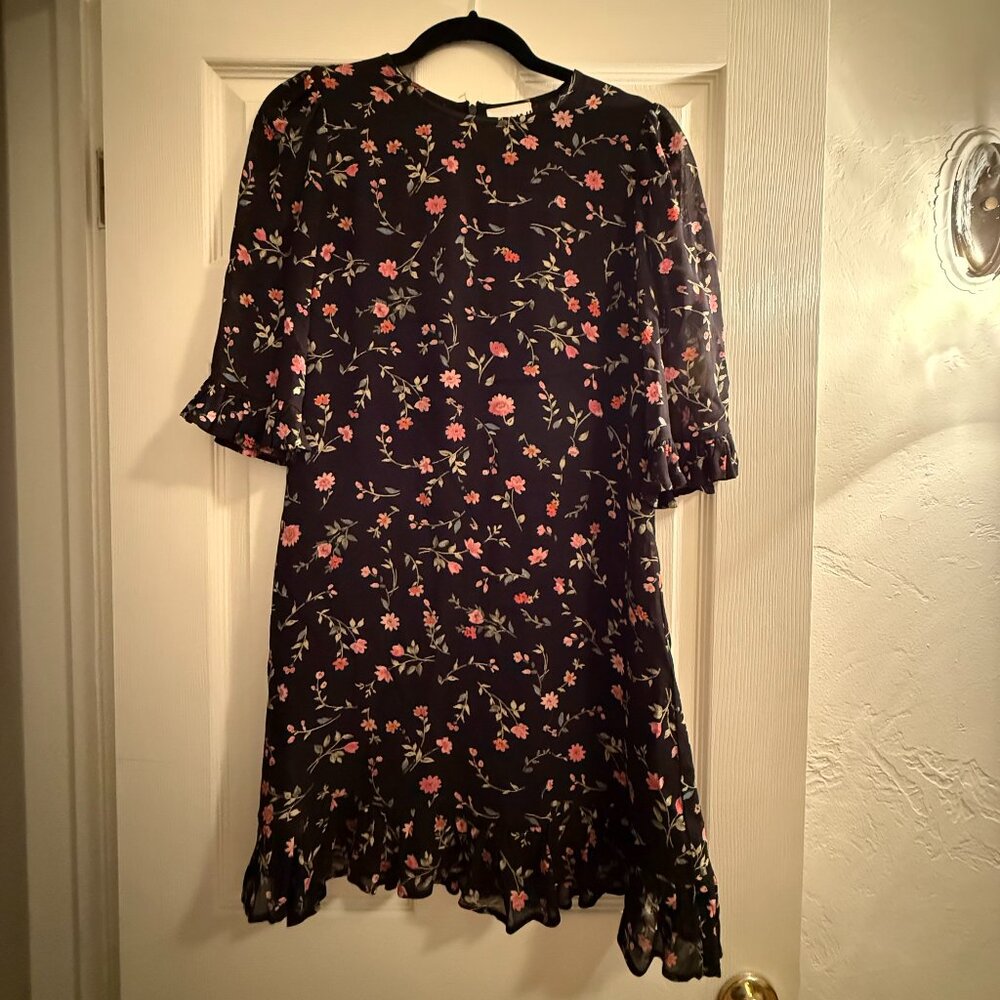 Ganni Black Floral Shift Dress